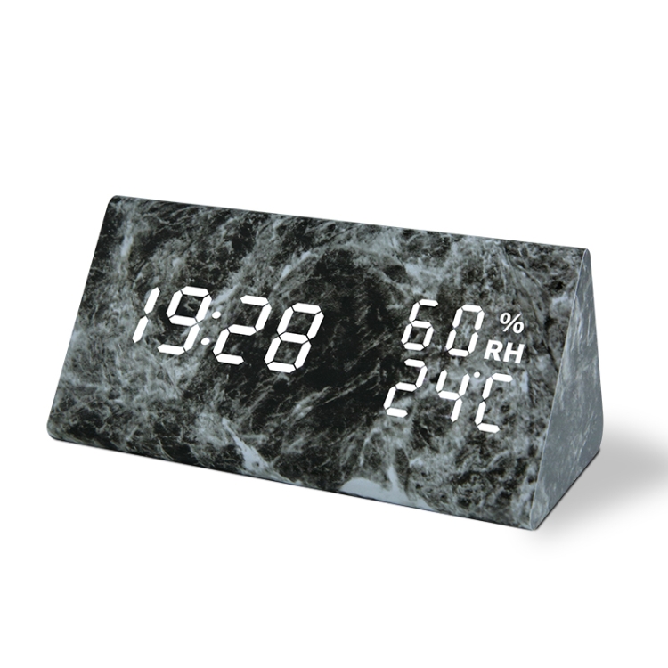 

LED Electronic Clock Marble Sound Control Alarm Clock Humidity Triangle Black Pattern
