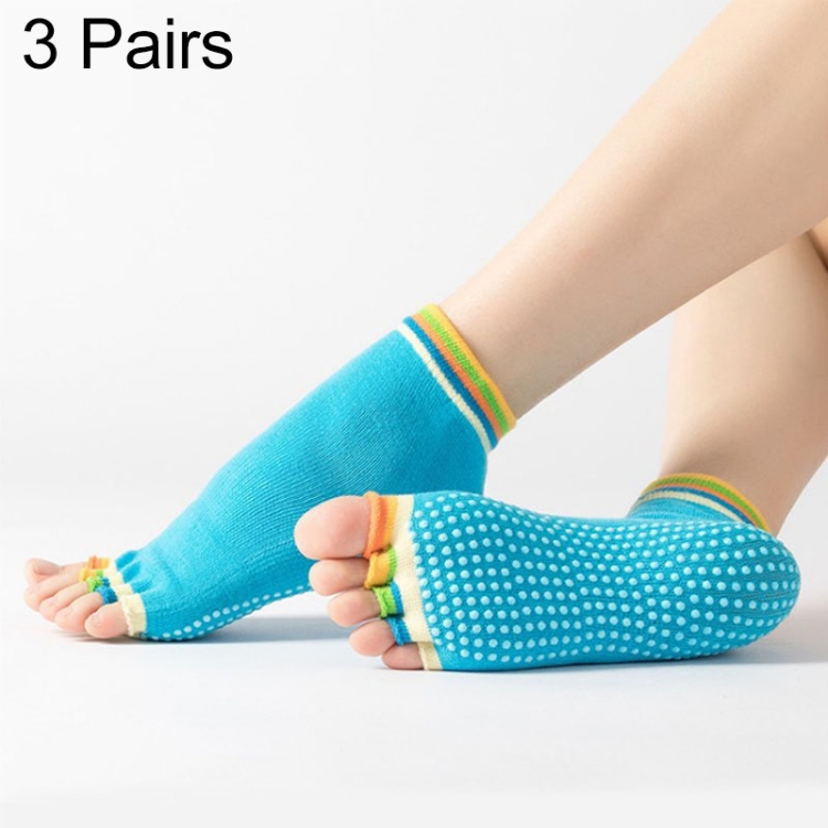 

3 Pair Open-Toe Yoga Socks Indoor Sports Non-Slip Five-Finger Dance Socks, Size: One Size(Color Sky Blue)