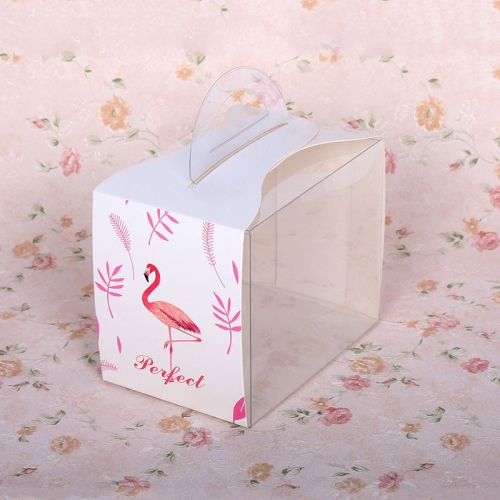 

50 Pieces Set Portable Transparent Pieces Cake Box Mousse Pastry Packaging Box, Colour: Small White Flamingos (Without Tray)