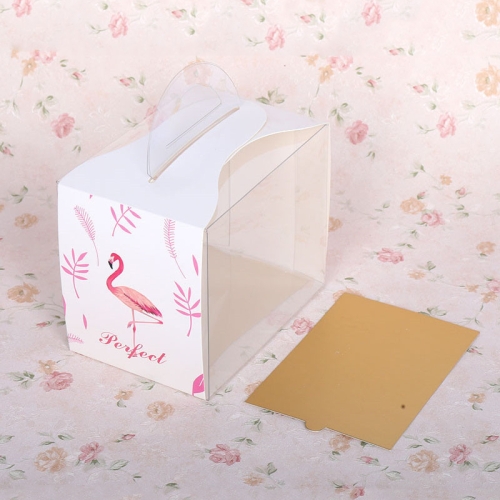 

50 Pieces Set Portable Transparent Pieces Cake Box Mousse Pastry Packaging Box, Colour: Small White Flamingos (With Tray)