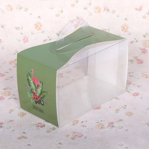 

50 Pieces Set Portable Transparent Pieces Cake Box Mousse Pastry Packaging Box, Colour: Large Green Flamingos (Without Tray)