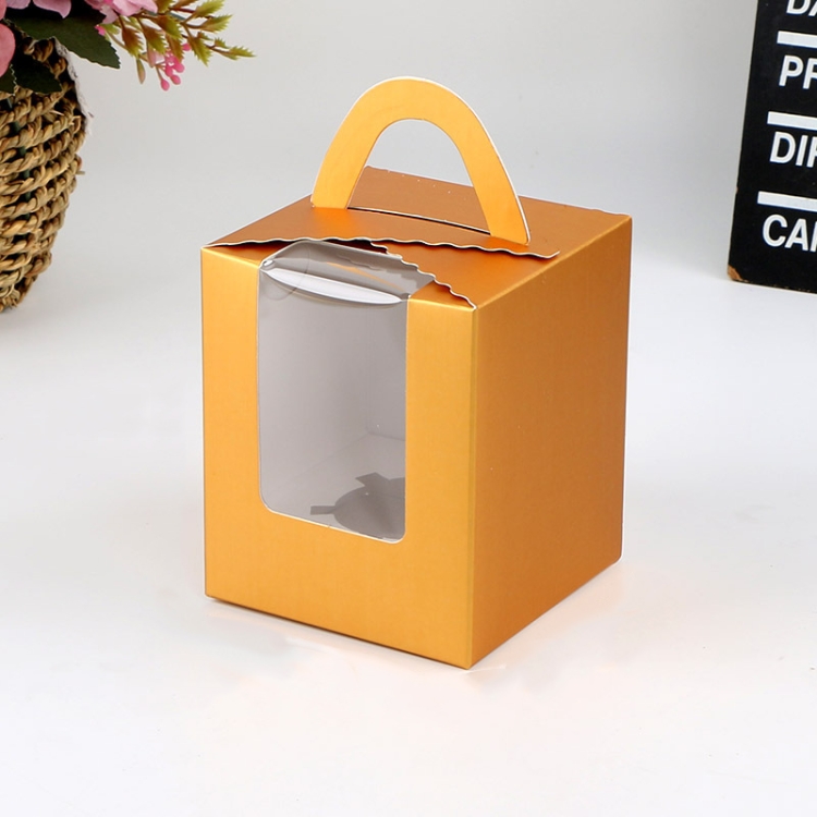 

30 PCS Transparent Window 1 Piece Cardboard Portable Cup Cake Box Mousse Pastry Box Gold