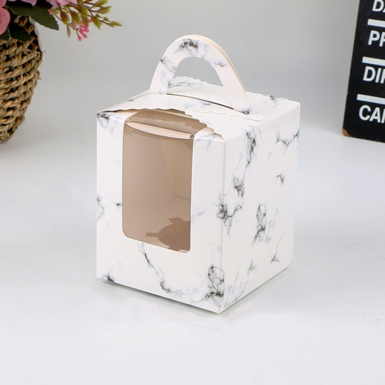 

30 PCS Transparent Window 1 Piece Cardboard Portable Cup Cake Box Mousse Pastry Box Marble