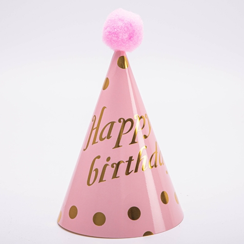 

10 PCS Hairy Ball Birthday Paper Hat Crown Birthday Cake Hat Party Decoration(Pink Ball Big Happy)