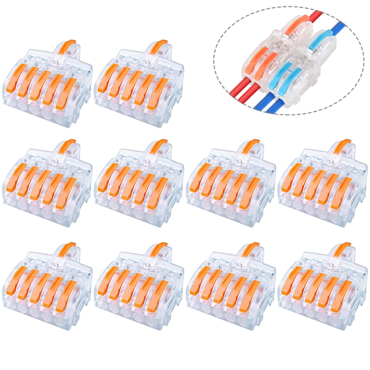 

10 PCS Multi-Function Branch Wire Butt Copper Wire Quick Connection Terminal, Model: F15 Orange Handle One in Five Out