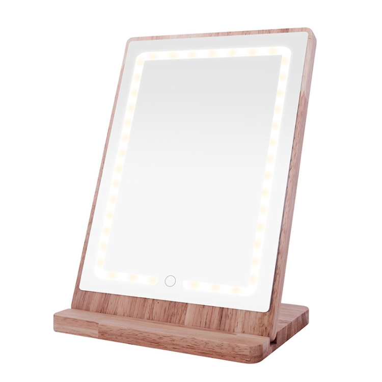 

LED Wooden Rotatable Makeup Mirror Three-Tone Gentle Light Eye Protection Desktop Mirror