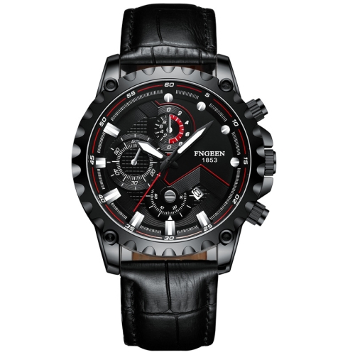 

FNGEEN 5055 Men Waterproof Sports Fashion Stainless Steel Watch(Black Leather Black Steel Black Surface)