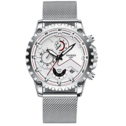 

FNGEEN 5055 Men Waterproof Sports Fashion Stainless Steel Watch(White Net White Shell White Surface)