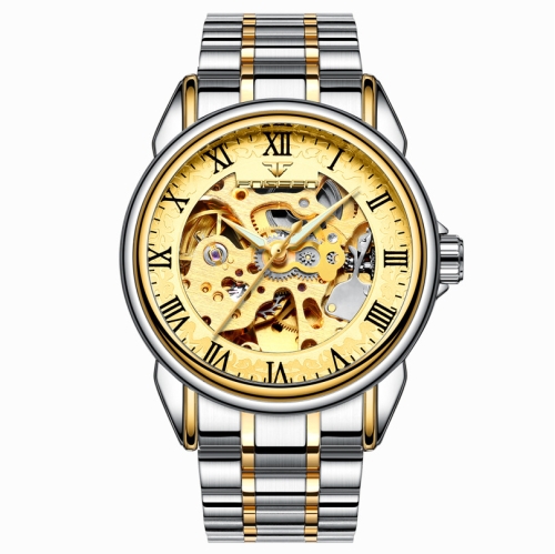 

FNGEEN 8866 Men Waterproof Watch Fashion Double-Sided Hollow Automatic Mechanical Watch(Gold Gold Surface)