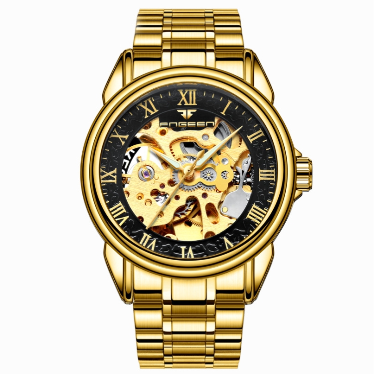 

FNGEEN 8866 Men Waterproof Watch Fashion Double-Sided Hollow Automatic Mechanical Watch(All Gold Black Surface)