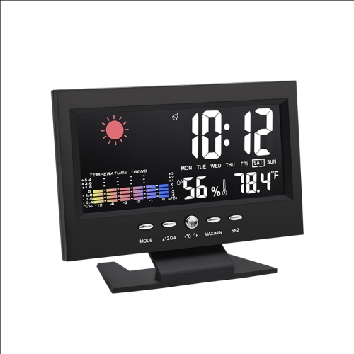 

8082T Weather Forecast Clock LED Color Screen Perpetual Calendar Temperature And Humidity Intelligent Voice Control Electronic Alarm Cloc,Specification: Black