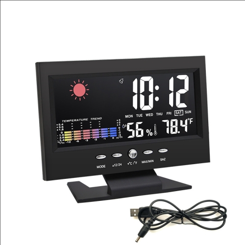 

8082T Weather Forecast Clock LED Color Screen Perpetual Calendar Temperature And Humidity Intelligent Voice Control Electronic Alarm Cloc,Specification: Black + USB