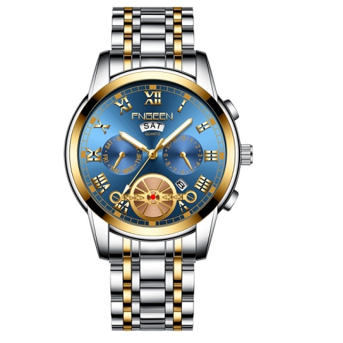 

FNGEEN 4001 Men Non-Mechanical Watch Multi-Function Quartz Watch, Colour: Gold Blue Surface