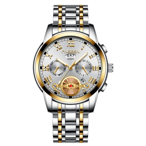 

FNGEEN 4001 Men Non-Mechanical Watch Multi-Function Quartz Watch, Colour: Gold White Surface