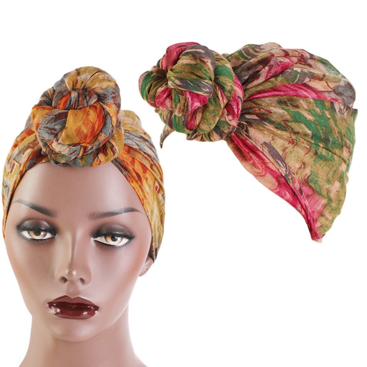 

3 PCS Tie-Dye Ball Turban Hat Ethnic Style Knotted Hat Ladies Scarf Wrap Head Hat(Rose Red Green)