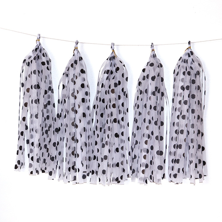 

6 Packs Color Polka Dot Paper Tassels Birthday Room Decoration Ribbon Garland(TM-0017 Black Dot)