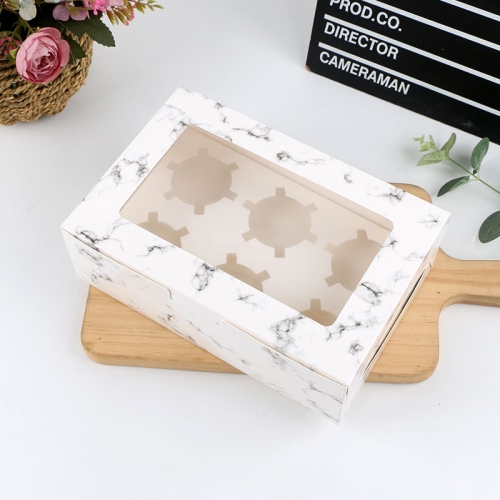 

25 PCS Window Cupcake Packaging Box Muffin Cake Box With Inner Support, Specification: 6 In One (Marble)