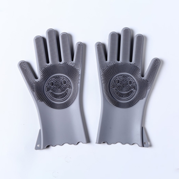 

Silicone Smiley Face Pattern Dishwashing Gloves Kitchen Dishes Cleaning Gloves(Gray)