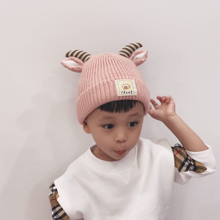 

MZ8333 Cartoon Sheep Shape Children Knitted Hat Autumn and Winter Woolen Hat, Size: One Size(Pink)