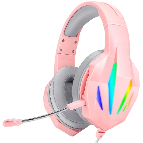 

ERXUNG J5 Head-Mounted Gaming Headset Wire-Controlled Desktop Computer Gaming With Microphone Luminous Headset(Pink)