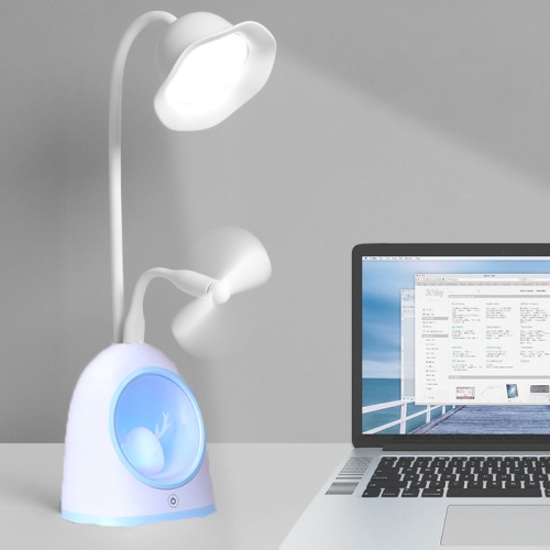 

XTS-08 Snow Deer Multifunctional LED Learning Desk Lamp Bedroom Atmosphere Light, Colour: Blue + Small Fan