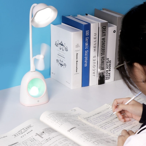 

XTS-08 Snow Deer Multifunctional LED Learning Desk Lamp Bedroom Atmosphere Light, Colour: Pink + Small Fan