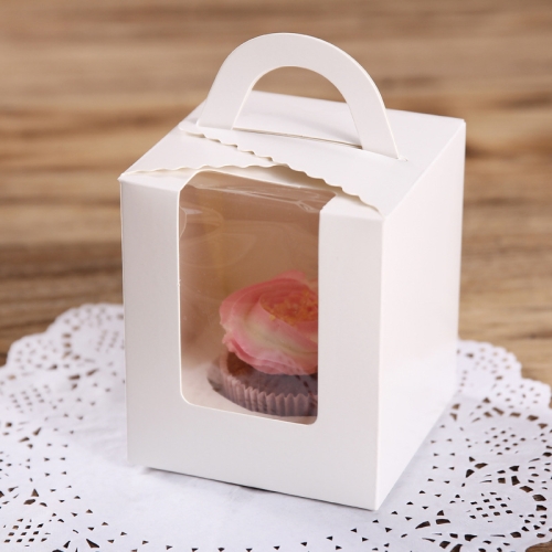 

50 Pieces Muffin Cup Cake Box Portable Window Cake Packaging Box(White)