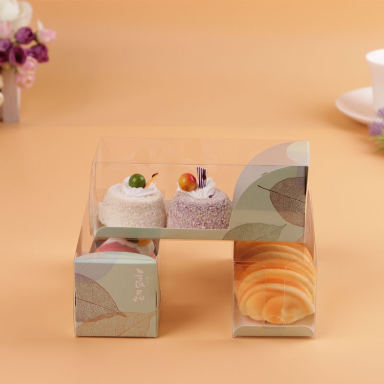 

50 Pieces Cake Roll Transparent Rectangular Box Cake Baking Packaging Box(Green Leaves)