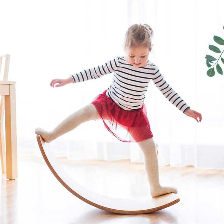 

Children Educational Sense Integration Training Seesaw Sports Game Wooden Balance Board Yoga Practice Bending Board(Wood Color)