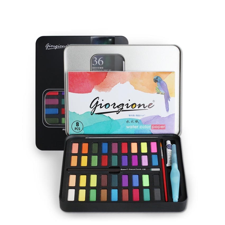 

36 Colors Solid Watercolor Paint Children Sketch Watercolor(Black Tin Box)
