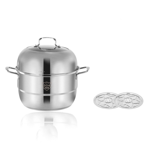 

Household Stainless Steel Three-layer Double Bottom Multi-function Steamed Bun Steamer, Size:28cm, Style:Double Layers (Solid Ears)