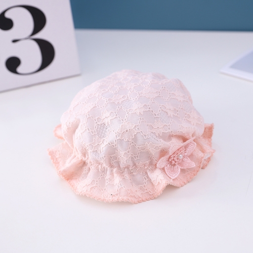 

C0390 Pearl Flower Baby Pot Hat Spring Lace Baby Princess Hat, Size: About 46cm(Light Orange)