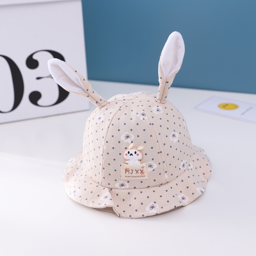 

C0478 Cotton and Bunny Print Pattern Baby Pot Hat Spring Wide Brim Sun Protection Hat Fisherman Hat, Size: Around 48cm(Beige)