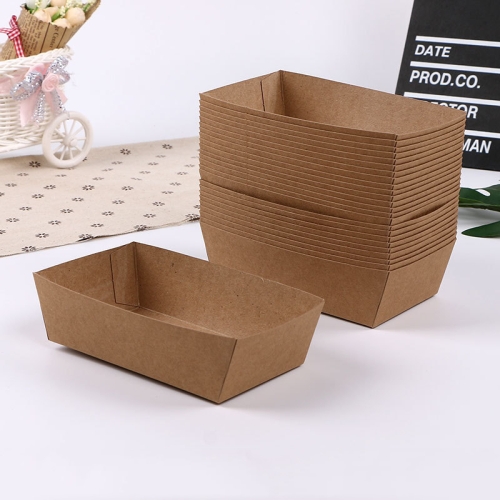 

100 PCS Waterproof And Oil-Proof Food Packaging Box Disposable Coated Takeaway Fast Food Carton, Specification: No. 4 Kraft Paper