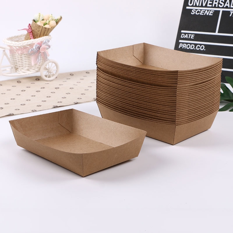 

100 PCS Waterproof And Oil-Proof Food Packaging Box Disposable Coated Takeaway Fast Food Carton, Specification: No. 3 Kraft Paper
