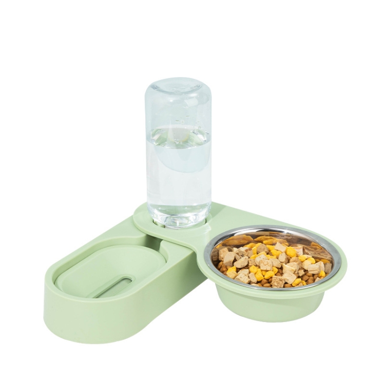 

Pet Supplies Dog Cat Food Bowl Folding Rotating Double Bowl, Specification: Green With Bowl
