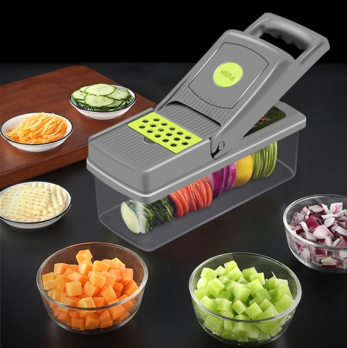 

Kitchen Multi-Function Vegetable Cutter Slicer Potato Salad Grater(Grey One Key To Clear)