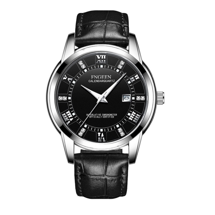 

FNGEEN 2081 Men Quartz Watch Student Luminous Sports Watch(Black Leather White Steel Black Surface)