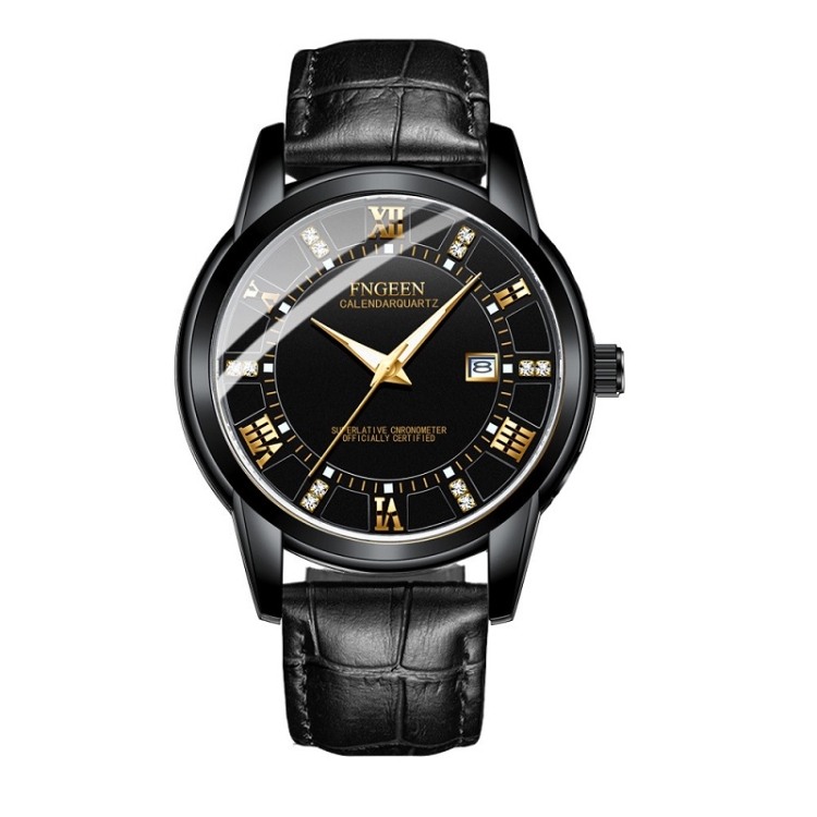 

FNGEEN 2081 Men Quartz Watch Student Luminous Sports Watch(All Black Surface Golden Nails)