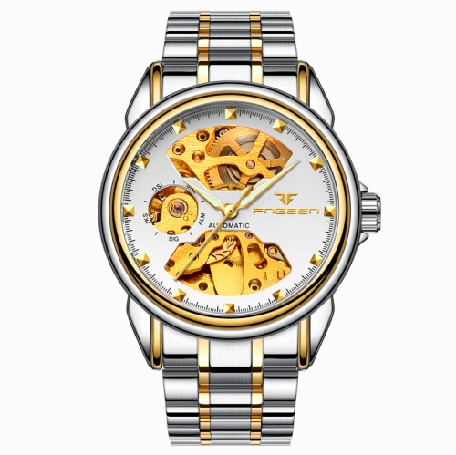 

FNGEEN 8818 Men Automatic Mechanical Watch Double-Sided Hollow Watch(Between Gold White Surface)