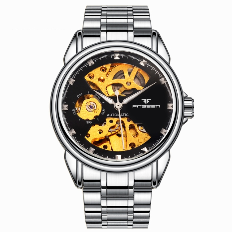 

FNGEEN 8818 Men Automatic Mechanical Watch Double-Sided Hollow Watch(White Steel Black Surface)