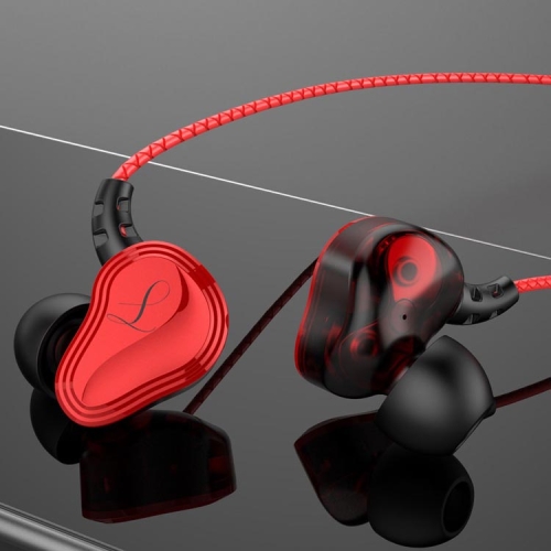 

D2000 3.5mm Double-moving Coil Wire-controlled In-ear Sports Gaming Wired Earphone(Red)