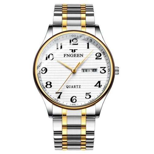 

FNGEEN 7811 Middle-aged and Elderly Men Large Digital Dial Quartz Watch(Between Gold White Surface)