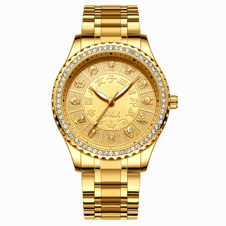 

FNGEEN S777 Men Gold-Plated Diamond Zodiac Pattern Quartz Watch(Solid Belt)