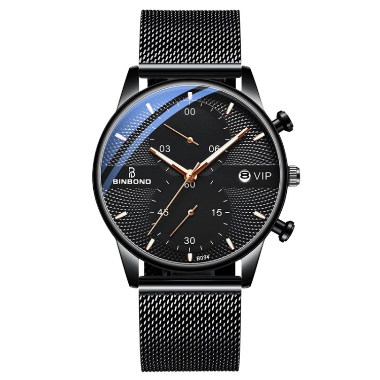 

BINBONG B0158 Men Luminous Multifunctional Business Quartz Watch(Black Mash Black Shell Black Surface)