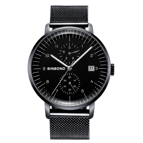 

BINBONG B5029 Men 3D Curved Screen Stylish Multifunctional Quartz Watch(Black Mahs Black Shell Black Surface)