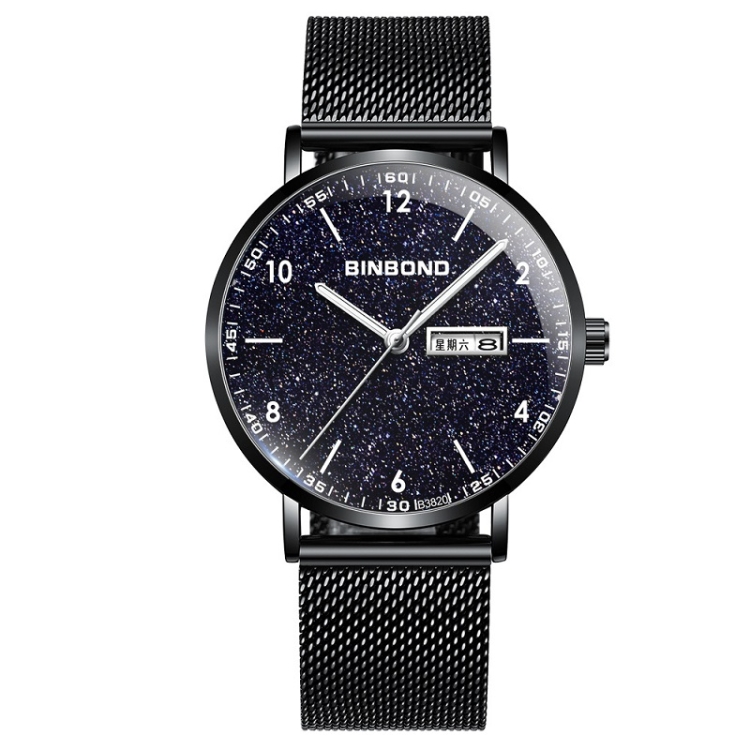 

BINBONG B3820 Men Simple Luminous Quartz Watch Student Trendstarry Starry Sky Pattern Watch(Black Mash Black Shell White Nails)