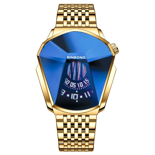 

BINBONG 01 Men Locomotive Concept Diamond Dial Quartz Watch(Full Gold Blue Surface)