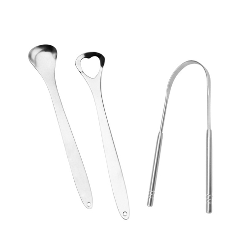 

2 PCS Tongue Cleaner Bad Breath Stainless Steel Cleaning Brush Tongue Scraper+Two-piece Set (Silver )