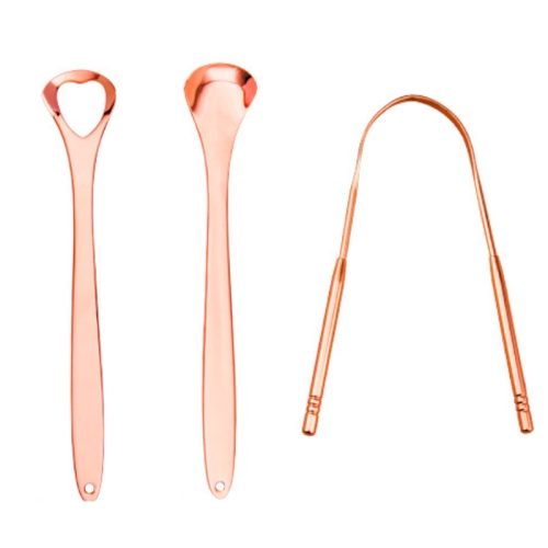 

2 PCS Tongue Cleaner Bad Breath Stainless Steel Cleaning Brush Tongue Scraper + Two-piece Set (Rose Gold )